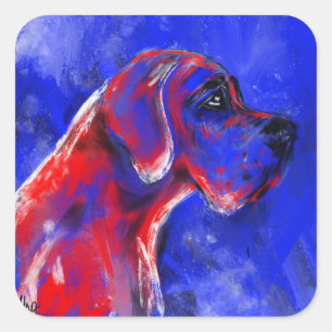 Sticker Carré Portrait Dogue rouge bleu Dogue moderne