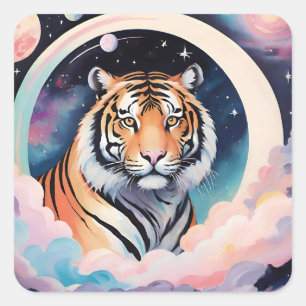 Sticker Carré Portrait d'un tigre dans l'espace