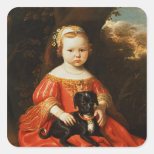 Sticker Carré Portrait d'une fille avec un chien