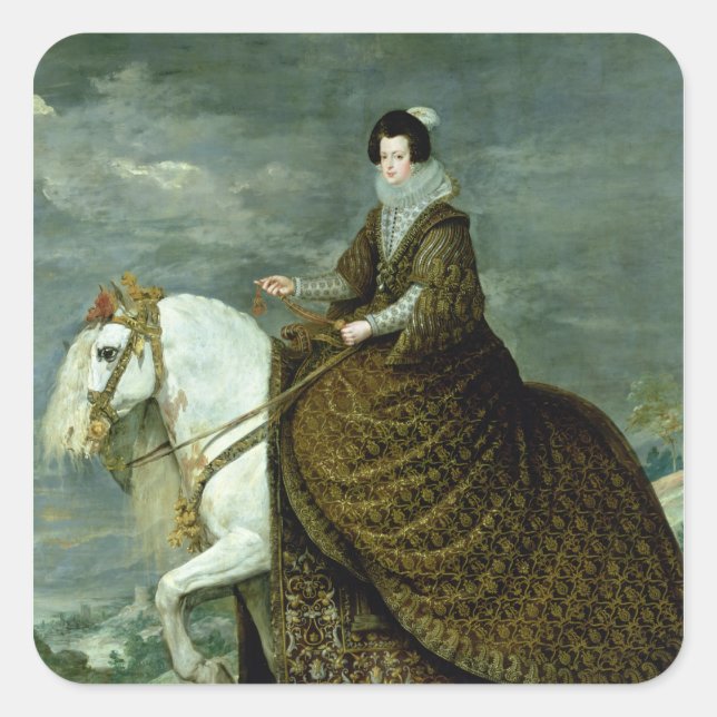 Sticker Carré Portrait équestre d'Elisabeth de France (Devant)