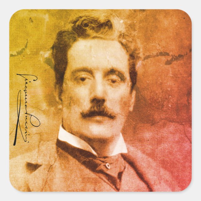 Sticker Carré Portrait et signature de Giacomo Puccini (Devant)