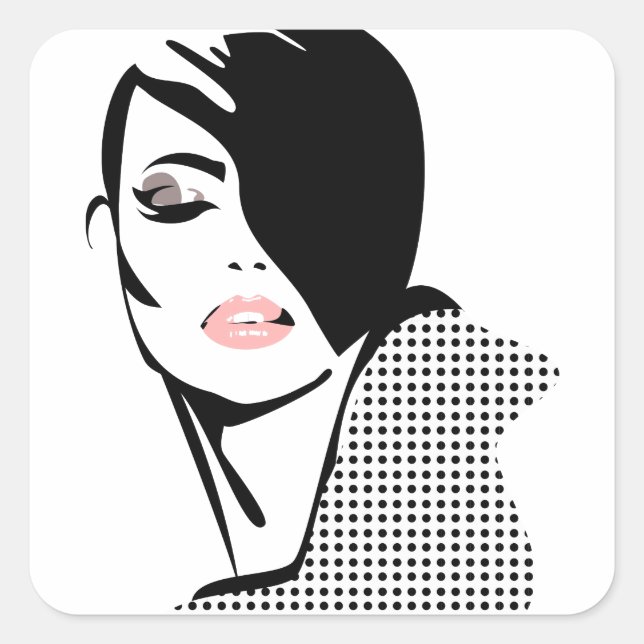 Sticker Carré Portrait féminin noir et blanc moderne minimaliste (Devant)