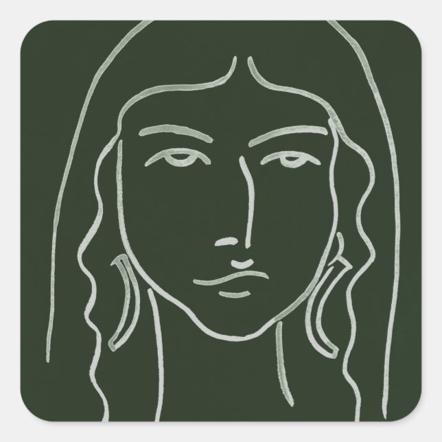 Sticker Carré Portrait malachite avec cheveux longs (Devant)