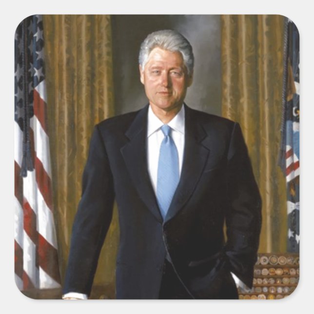 Sticker Carré Portrait officiel de Bill Clinton à la Maison Blan (Devant)