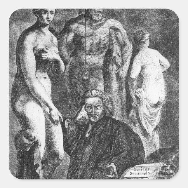 Sticker Carré Portrait satirique de Laurence Sterne, c.1761 (Devant)