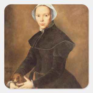 Sticker Carré Portrait T28337 d'une dame avec un petit chien