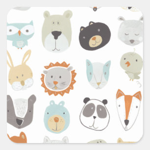Sticker Carré Portraits animaux mignons amicaux des visages  
