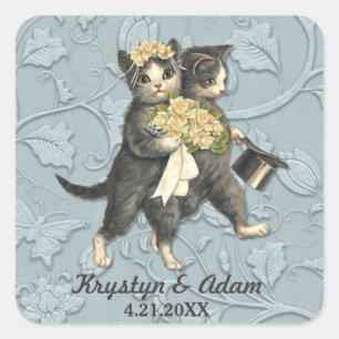 Sticker Carré Posh Cats Mariage bleu