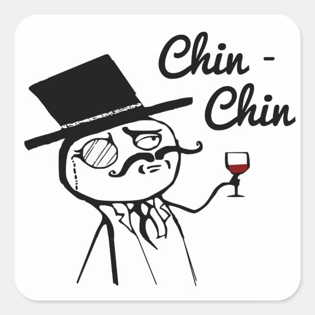 Sticker Carré Posh Chap avec chapeau supérieur et Monocle (Devant)
