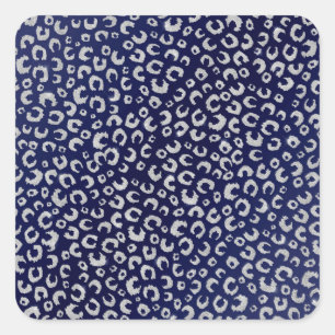 Sticker Carré Poster de animal Leopard Parties scintillant bleu 