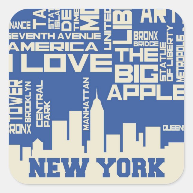 Sticker Carré Poster de typographie de New York (Devant)