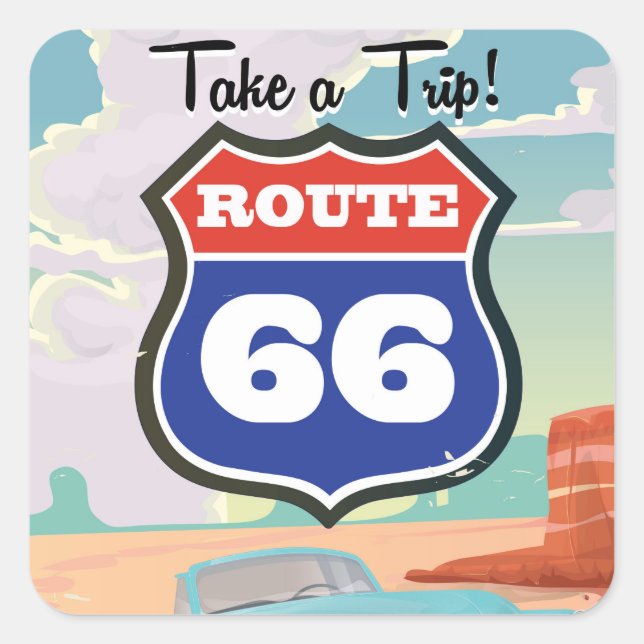 Sticker Carré Poster de voyage de la Route 66 (Devant)