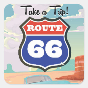 Sticker Carré Poster de voyage de la Route 66