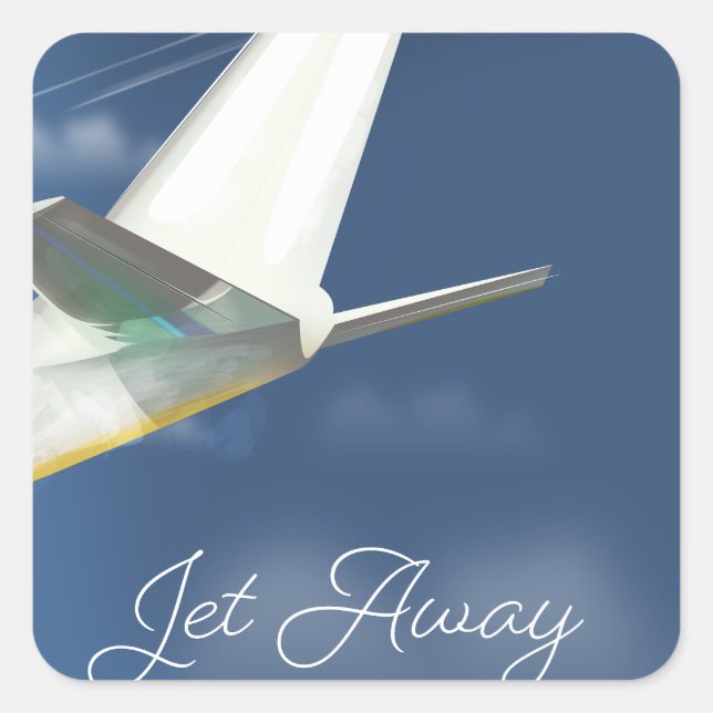 Sticker Carré Poster de voyage Jet Away. (Devant)