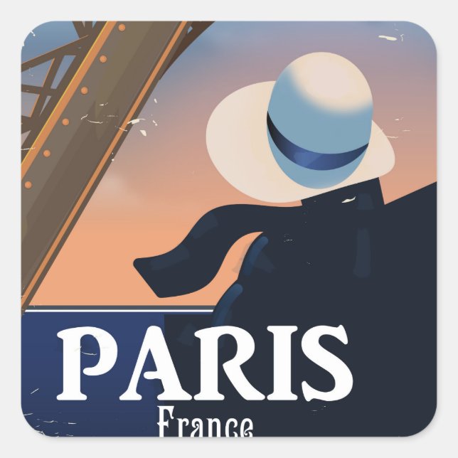 Sticker Carré poster de voyage Tour Eiffel Paris France (Devant)