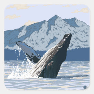 Sticker Carré Poster du Vintage voyage de baleines à bosse d'Ala