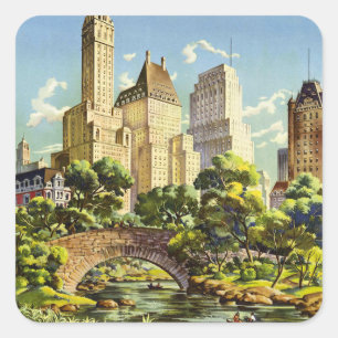 Sticker Carré Poster vintage de New York City Central Park