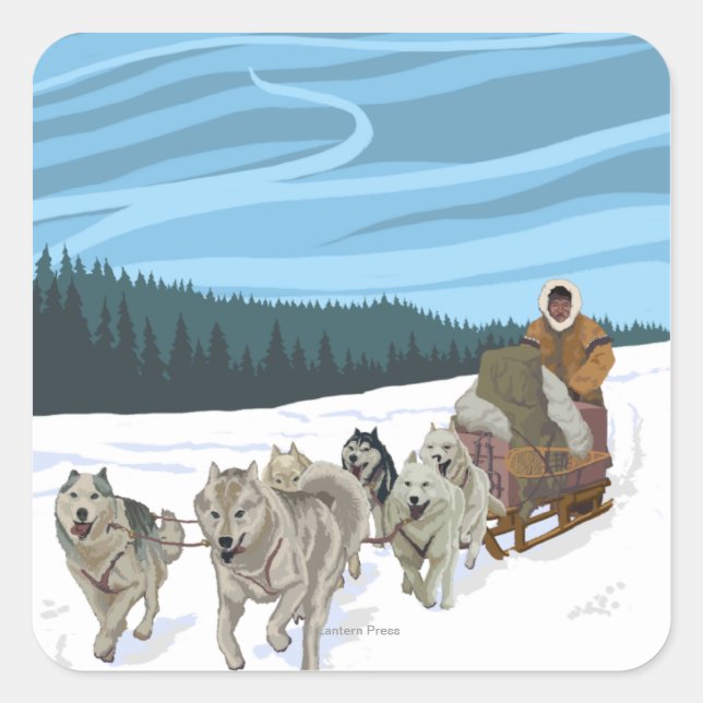 Sticker Carré Poster Vintage voyage AlaskaDogsledding (Devant)