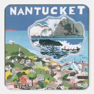 Sticker Carré Poster Vintage voyage, Carte de l'île Nantucket, M