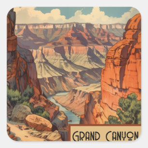 Sticker Carré Poster Vintage voyage Grand Canyon Colorado River