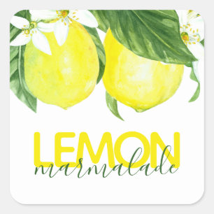 Sticker Carré Pot de confiture au citron aquarelle moderne