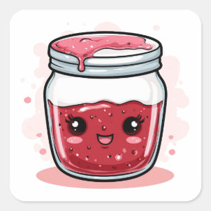 Sticker Carré Pot de Confiture de Baies de Dessin Animé Mignon a