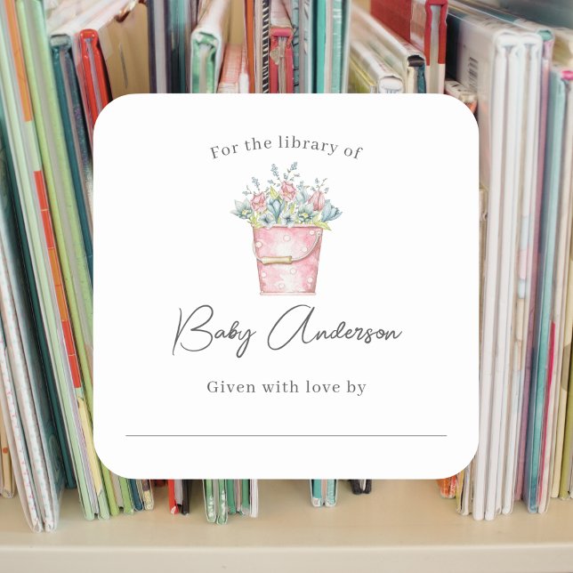 Sticker Carré Pot rose de Fleurs Baby shower plaque (Créateur téléchargé)