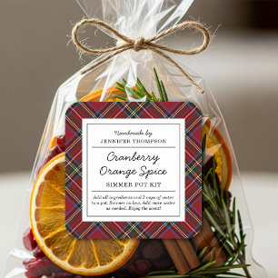 Sticker Carré Pot Simmer classique rouge Tartan Holiday