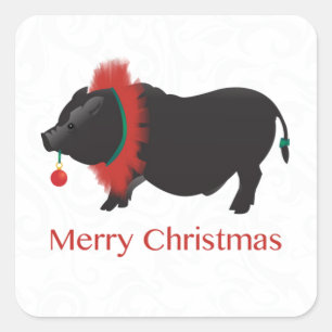 Sticker Carré Potbellied Cochon Joyeux Noël Design