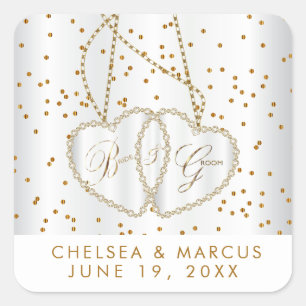 Sticker Carré Pots en or Confetti et de beaux coeurs en diamant