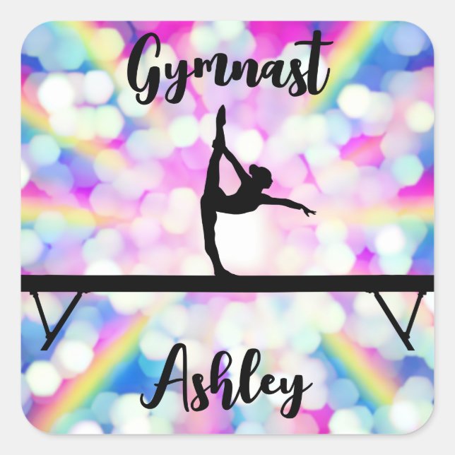 Sticker Carré Poudre de gymnastique Rainbow Bokeh personnalisée (Devant)