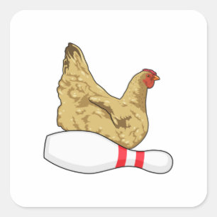 Sticker Carré Poulet au Bowling avec épingle de Bowling