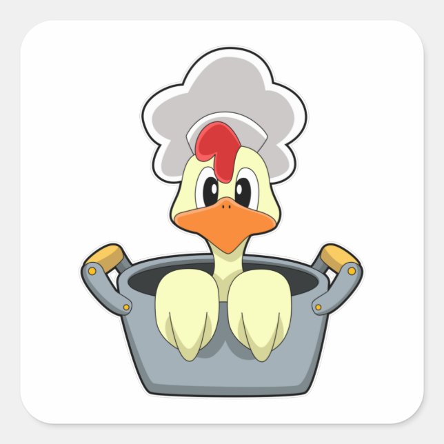 Sticker Carré Poulet avec pot à Cuisine (Devant)