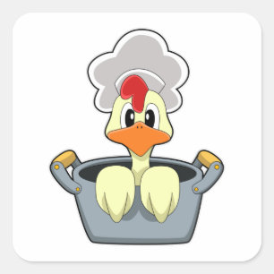 Sticker Carré Poulet avec pot à Cuisine