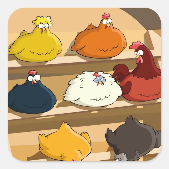 Sticker Carré Poulet Coop Oeufs de Pâques (Devant)