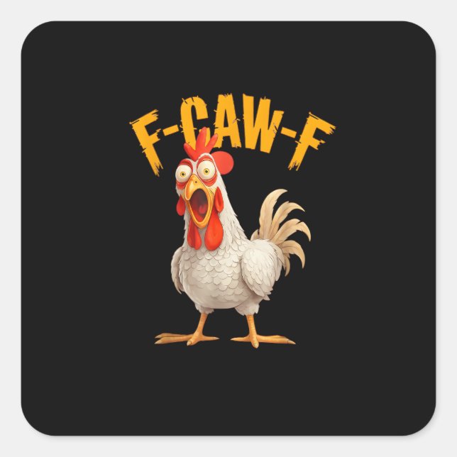 Sticker Carré Poulet F-Awk-F drôle F-Caw-F Coq Pun Rétro Vi (Devant)