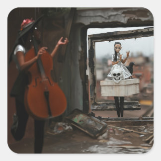 Sticker Carré Poupée du crâne Soins basse Occulte Dark Witchk AI