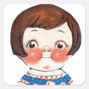 Sticker Carré Poupée en papier d'art vintage. Poupée découpée en