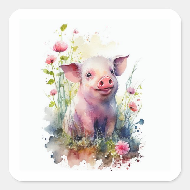 Sticker Carré pour bébé porc (Devant)