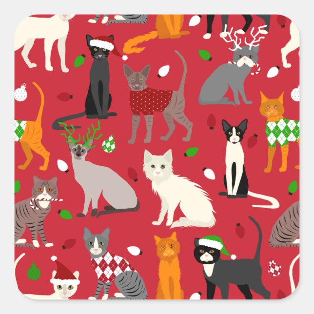 Sticker Carré pour chats de Noël (Devant)