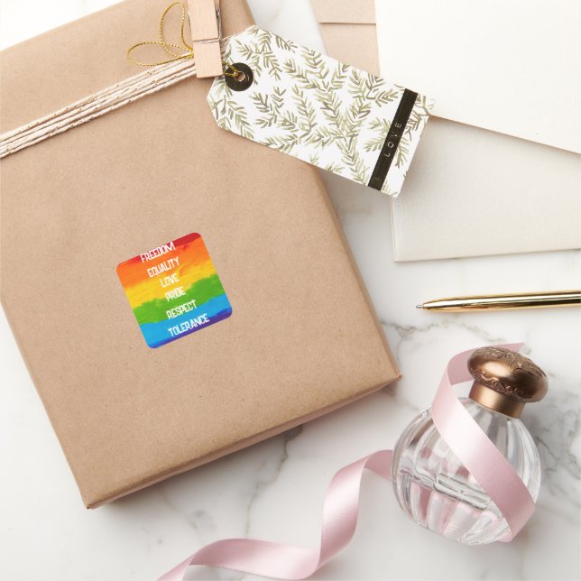 Sticker Carré pour drapeau arc-en-ciel LGBT - Fier (Cadeaux)