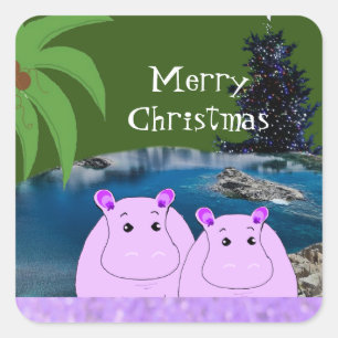 Sticker Carré pour hippopotames prêt pour Noël