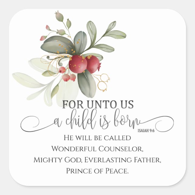 Sticker Carré Pour nous Un enfant est né Isaïe 9 Bible de Noël (Devant)