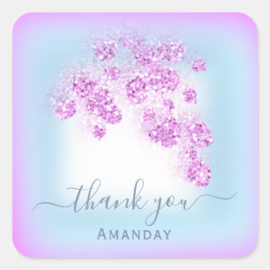 Sticker Carré Poussiéreux Bleu Paillettes Floral Rose  Mariage D