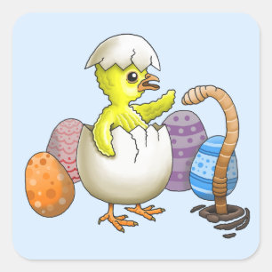 Sticker Carré Poussin de Pâques éclos