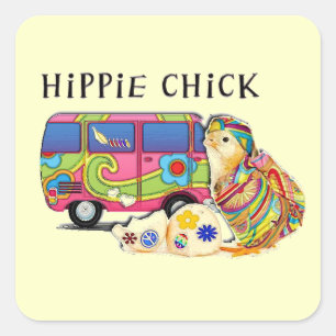Sticker Carré Poussin hippie