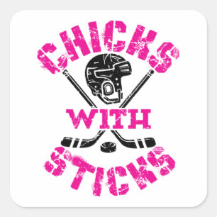 Sticker Carré Poussins avec bâtons Hockey Femmes Filles
