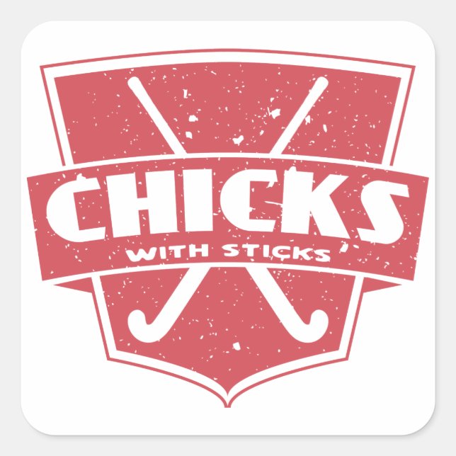 Sticker Carré Poussins De Hockey Sur Terrain Avec Bâtons (Devant)