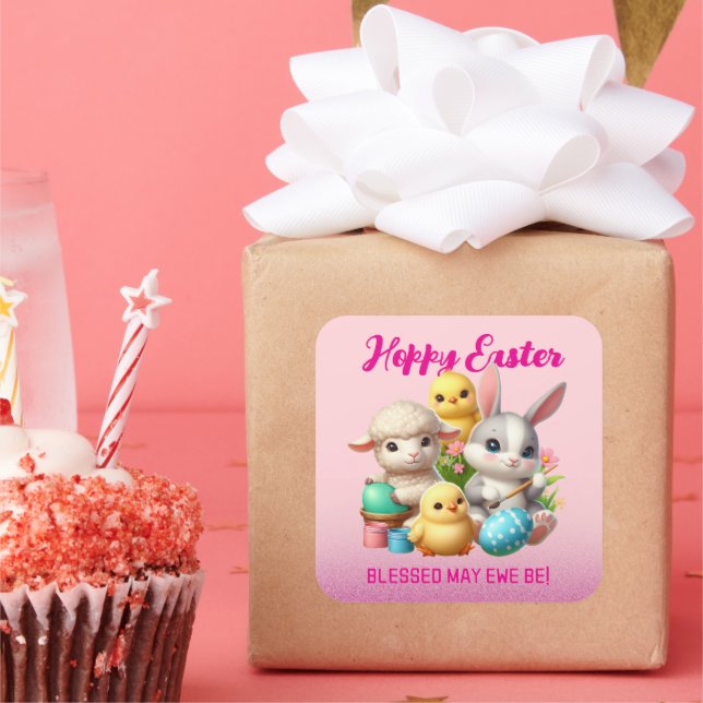 Sticker Carré Poussins De Pâques Mignonnes Poussins De Pâques Po (Fête)