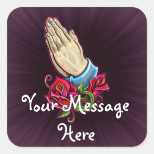 Sticker Carré Praying Hands Roses Design
